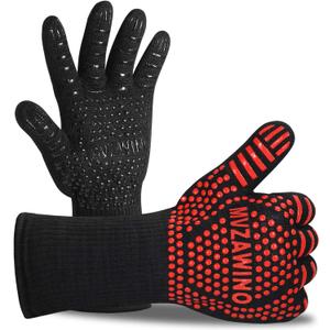 Premium BBQ Gloves, 1472F Extreme Heat Resistant Oven Gloves, Grilling Gloves with Durable Fireproof Kitchen Oven Mitts Designed for Cooking, Grill, Frying, Baking, Barbecue (Red+Black)