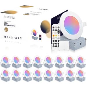 16 Pack Smart Recessed Lighting 4 Inch, Ultra-Thin LED Recessed Lighting 9W 700LM Smart Downlight with Junction Box, Compatible with Alexa/Google Assistant, Hub Included - ETL and Energy Star