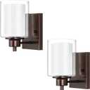 2 Pack Bath Vanity Light Fixtures 1-light, Indoor Oil Rubbed Bronze Wall Light with Dual Glass Shade, Farmhouse Bathroom Wall Scone, Vintage E26 Bese Wall mount Lighting