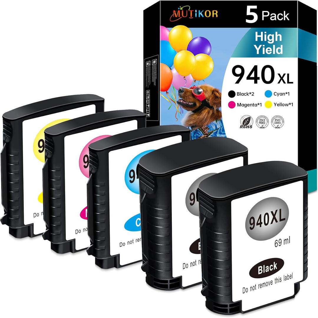 940XL Ink Compatible Replacement for HP 940 Ink Cartridges for Officejet Pro 8000 8500 8500A 8500A Plus Printer (5-Pack 2Black 1Cyan 1Magenta 1Yellow)