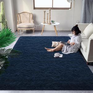 DweIke Fluffy Navy Blue Rugs for Bedroom Living Room, 8x10 Large Soft Plush Shaggy Dark Blue Girls Boys Kids Rug, Non-Slip and Machine Washable Carpet for Dorm Nursery Classroom Decor
