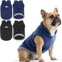 Idepet 2 Pack Dog Fleece Vest Sweater Warm Pullover Jacket with D-Ring Leash Reflective Winter Coat Hoodie for Puppy Cat French Bulldog Pug Chihuahuas Yorkies Dachshunds(Black&Blue,Small)