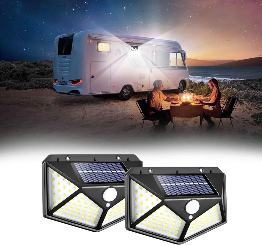 Solar RV Porch Light - Motion Activated, Waterproof Exterior RV Awning Lights for Camper, Motorhome, Travel Trailer (2 Pack)