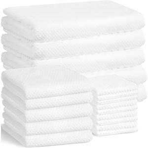Mixweer 20 Pcs Bath Towel and Washcloths Set for Bathroom Includes 5 Bath Towels 5 Hand Towels 10 Washcloths, Soft Coral Velvet Absorbent Quick Dry for Sports Shower Hotel Spa (White)