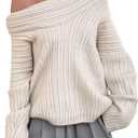 Unybwonn Women Off Shoulder Sweater Top Long Sleeve Knitted Pullover Casual Loose Oversized Trendy Vintage Knitwear Tops Large