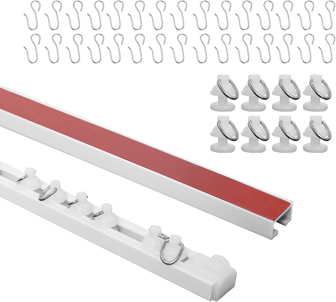 Self Adhesive Curtain Track,9.8FT Ceiling Curtain Track No Drill,Curtain Track Ceiling Mount, Curtain Track for RV,Trailer,Home (118 Inch)