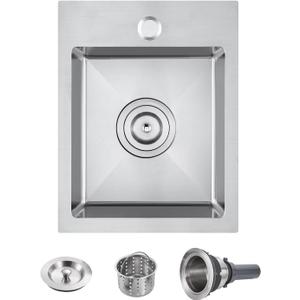 POPFLY 15×17 Inch Drop In Kitchen Sink, 6 Inches Deep Small Bar Sink