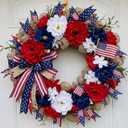 Daifunli Red White and Blue Wreaths for Front Door 16 Inch Patriotic Wreath Memorial Day 250th Anniversary 4th of July American Flag Decorations for Independence Day Home Wall Window Porch Decor