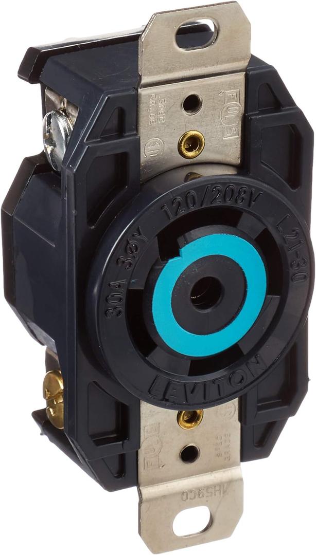 Leviton 2810 30 Amp, 120/208 Volt- 3PY, Flush Mounting Locking Receptacle, Industrial Grade, Grounding, V-0-Max, Black