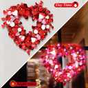 Meonum 12'' Lighted Valentines Day Wreath Heart Rose Wreath for Front Door Romantic Decor, Timer Light up Rose Heart Wreath with Glitter Heart Red Pink White Light for Valentines Day Wedding