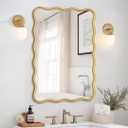 PROHOMEWARE 20 * 28" Gold Wavy Rectangular Vanity Bathroom Mirror for Wall Mounted Bedroom Entryway Living Room Farmhouse (28"L x 20"W)