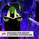 Haunted Hill Farm Life-Size Talking Witch Holding Spell Book, Halloween Animatronic with Touch Activated Lights and Sound, Poseable, Battery Operated Indoor or Covered Outdoor Halloween Decorations, 69 Inches