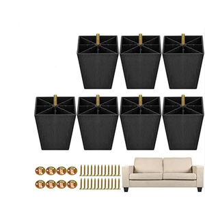 TURSTIN Furniture Legs Plastic Sofa Coach Legs Square Tapered Feet Sofa Legs with T-Nuts Screws for Legs Sofas Chairs Cabinets Dressers Beds, Black (7, 4 Inches)
