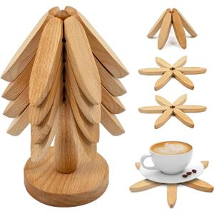 Tree Trivet, Wooden Trivet Tree Set of 4, Tree Trivets for Hot Dishes (Beech Wood)