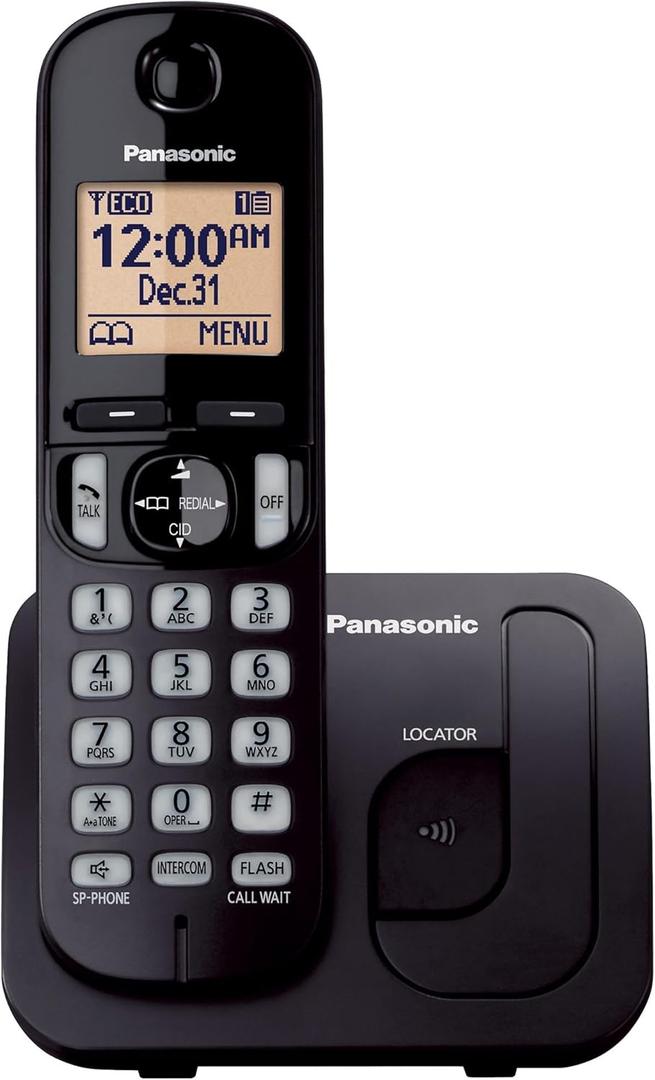 Panasonic Cordless Phone, 1.6" Backlit Display, Call Block, Speakerphone, 10 Hours Talk Time, 1 Handset  KXTGC200B (Black)