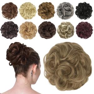 FESHFEN Messy Bun Hair Piece - Wavy Synthetic Chignon Scrunchies for Instant Volume, Elastic Bun Ponytail Hair Extensions Thick Hairpieces for Women, Light Brown mix Natural Blonde 1.50 oz (Medium)