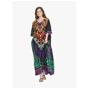 Oussum Women Polyester Casual Kaftan Long Plus Size Summer Beach Caftan Cover Ups Maxi Dresse for Ladies One Size