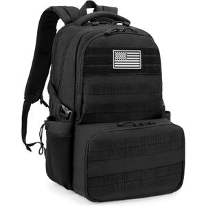 Jueachy Tactical Backpack with Lunch Box for Men: Laptop Compartment Bookbag with lunchbox for Work School Travel for Women Mens Black
