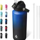 BJPKPK Water Bottle with Straw Lid, 32oz Vacuum Insulated Water Bottles, Metal Stainless Steel Thermo for Sports, Travel, BPA Free Leak Proof Thermo, Cups, Flasks, Tumblers,Black Blue
