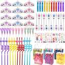84pcs Princess Party Favors, Sweet Birthday Party Supplies Including Crowns Diamond Wands Tattoo Stickers Blowers Bubble wands, Perfect for Girls' Party Decorations & Pinata Fillers