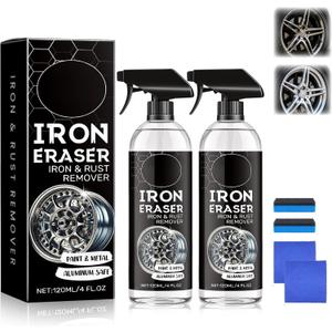 2PCS Iron Eraser Rust Remover Spray, Iron Powder Remover Spray for Car Wheels and Paint Fast Acting Rust and Brake Dust Remover, New Upgraded Automotive Surface Cleaning (EXP 11/14/29)