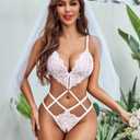 Avidlove Women Lingeries Deep V Teddy Lingerie Sexy Lace Bodysuit Cut Out One Piece Mini Babydoll (White, L)
