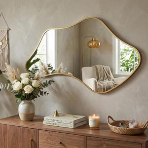 Asymmetrical Wall Mirror, Irregular Shaped Frameless Vanity Mirror, Modern Decorative Mirror for Entryway, Living Room, Bathroom