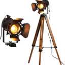 Industrial Floor Lamp for Living Room Tripod Wood Standing Tall Lighting Black Adjustable Cinema Metal Lampshade Studio Lights E26 Farmhouse Retro Floor Lamps for Bedroom Office Reading