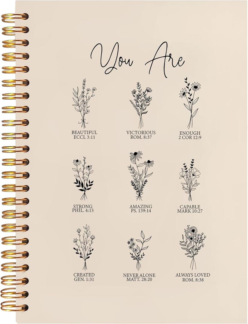 Floral Christian Notebook Journal, Christian Gifts for Women, Bible Journaling Notebook, Bible Notebooks for Note Taking, You Are Inspirational Hardcover Spiral Botebook 5.5x8.3 Inch