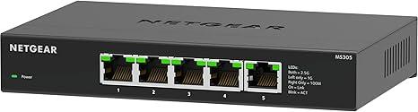 NETGEAR 5Port 2.5G MultiGigabit Ethernet Unmanaged Network Switch (MS305)  with 5 x 2.5Gbps Ports, Desktop or Wall Mount, Metal Case