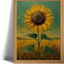 AZPRXN Sunflower Wall Art  Rustic Floral Canvas Print, Bright Yellow Flower Oil Painting Style Wall DecorFarmhouse Picture poster for Living Room, Bedroom, Kitchen,Living Room,Wood Frame 12x16in