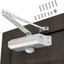 Automatic Door Closer Heavy Duty Fire Prevention Spring Hydraulic Aluminum Alloy Surface Mounted Residential Commerical Grade Door Closer Adjustable Speed Door Weights 99-187 Lbs Size2-White