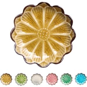 Ceramic Spoon Rest for Stove Top, Flower Cute Spoon Rest for Kitchen Counter, Cooking Spoon Holder for Kitchen Counter, Utensil Rest Spatula Rest Ladle Holder Tong Rest, 1 PC (Crack Deco, Fall yellow)