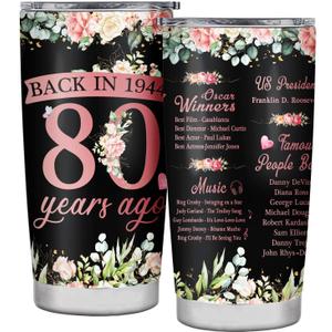 80th Birthday Gifts for Women Tumbler,80th Birthday Gifts Ideas,80th Birthday Decorations,80 Year Old Birthday Gifts for Women,Her,Sister,Friends,1944 Birthday Gifts,Coffee Tumbler 20oz