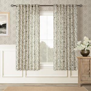 Charcoal Floral Linen Curtains 63 Inch Length 2 Panels Set Patterned Semi Sheer Living Room Bedroom Back Tab Rod Pocket Farmhouse Boho French Country Blackish Green Flower Plant Kitchen Window Drapes