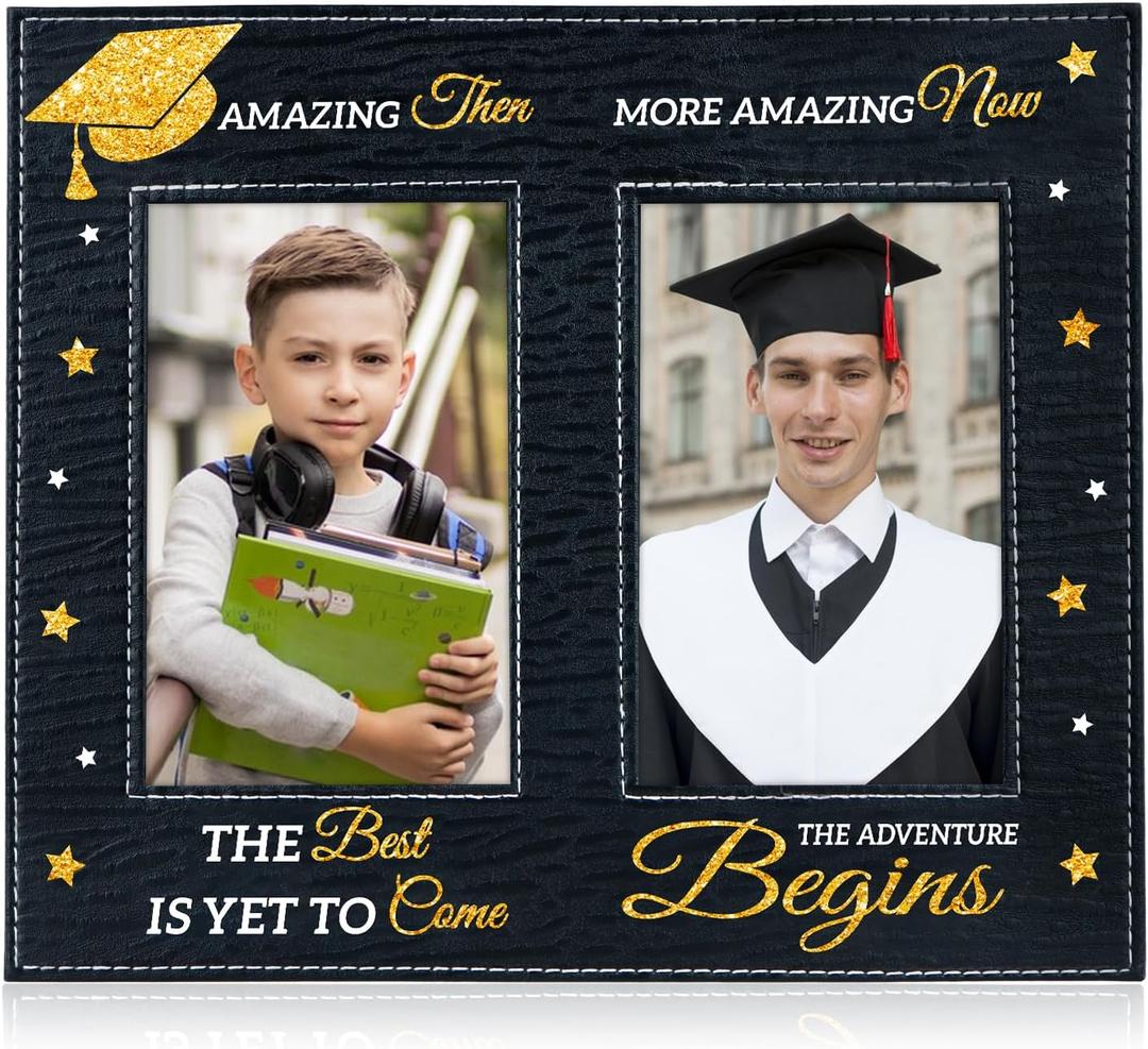 FLYAB 2026 Graduation Picture Frame - Then and Now Double Sets Photoframe Graduation Gifts for High School College Graduates for Women and Men Wooden Tabletop Home Decoration