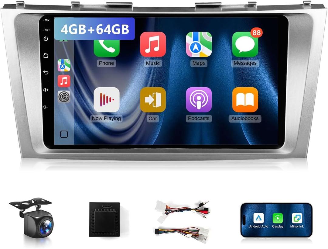 8-Core 4GB+64GB Car Radio for Toyota Camry 2006-2011 with Wireless Carplay Android Auto, 9 Inch Android 13 IPS Touch Screen Car Stereo Compatible with JBL, Support GPS WiFi BT FM RDS/DSP Camera SWC