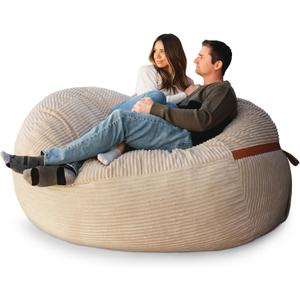 Big Joe Fuf 7Ft Giant Foam Bean Bag Chair, Oversized Couch with Removable Cover for Kids, Teens, Adults, Vanilla Latte Corded Plush, 7 Foot