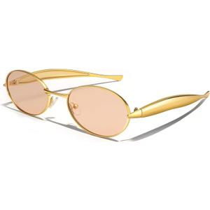 Dollger Retro Oval Sunglasses for Women Men Vintage Trendy 90s Gold Metal Frame Sun Glasses UV400 Protection Champagne Shades