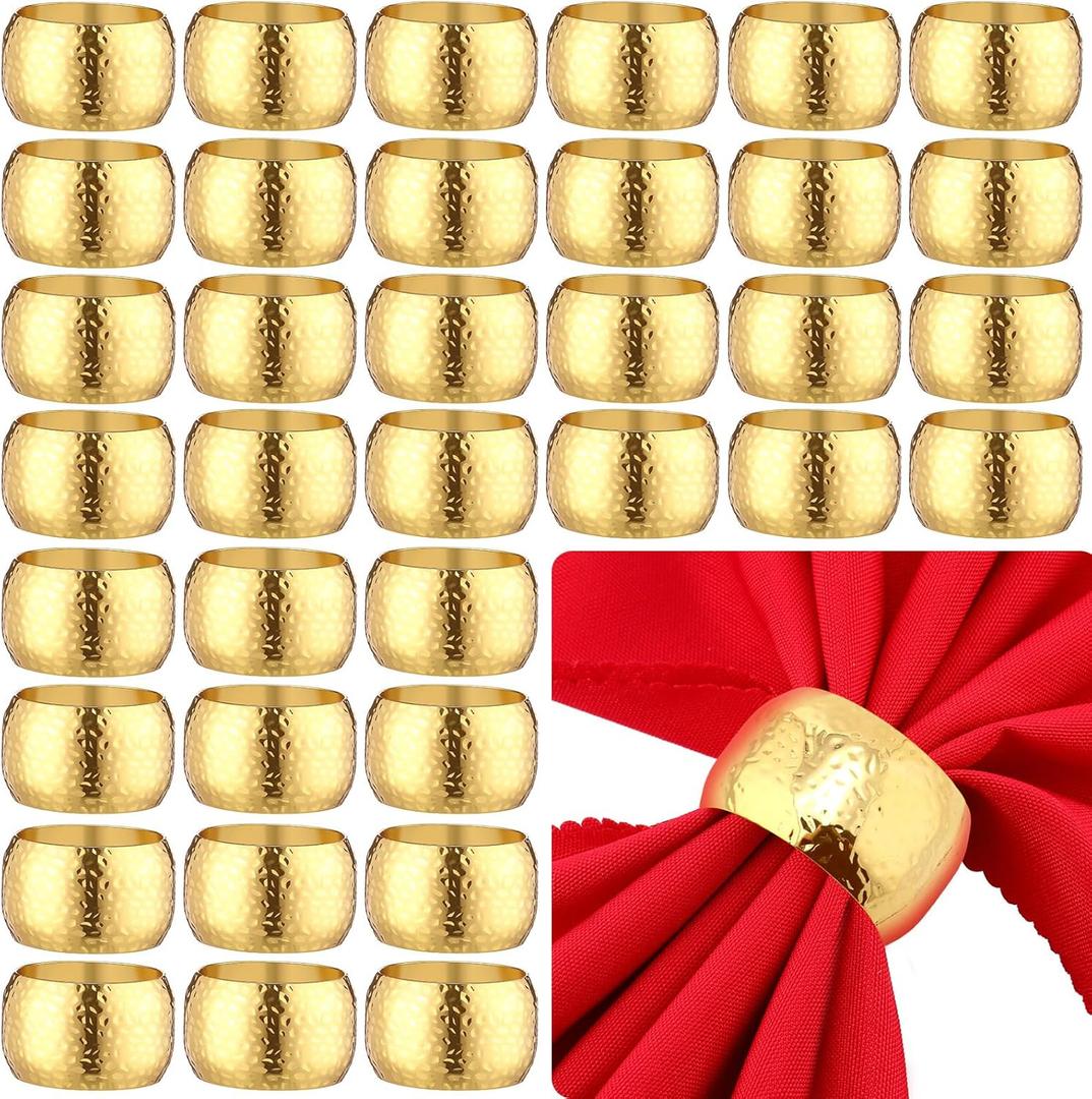 Zhehao 50 Pcs Gold Napkin Rings, Elegant Metal Napkin Holders Buckle for Wedding, Christmas, Thanksgiving & Fall Dinner Table Decor - Reusable for Banquets, Parties, Anniversaries(Vintage)
