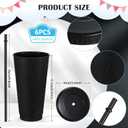 Uiifan 6 Pcs 24 oz Reusable Tumbler with Lids and Straws Plastic Iced Coffee Tumbler Glitter Travel Mug Cup for Smoothie Juices Birthday Party Cold Drink Coffee Cup Bulk for Adult Kid Women (Black)