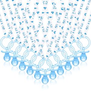 Junkin 60 Pieces Baby Shower Pacifiers Necklace Acrylic Pacifiers Necklace Charm for Girls Boys Baby Shower Party Favors Decorations, Boy Style(Blue, White)