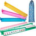 Non-Slip Mahjong Racks with Pushers, Set of 4 Clear Acrylic Tile Holders for American Mahjongg, Mahjong Accessories and Storage Bag, Transparent Mahjong Racks (Multicolored)