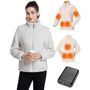 Evonicc Sherpa Fleece Heated Jacket for Women with 12V 18400mAh Battery Pack, Women's Heated Jacket Fuzzy Fleece Heated Coat, XXL