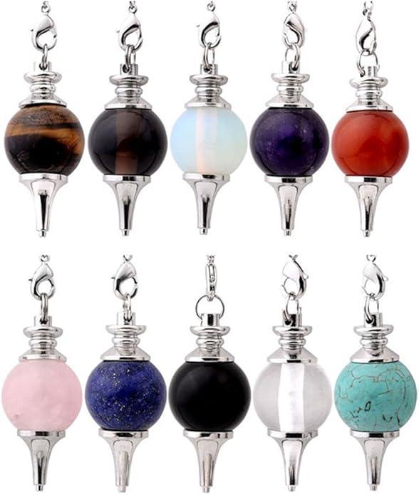 Jovivi 10pcs Beautiful Crystal With Chain,Natural Amethyst Rose Quartz Tiger Eye Obsidian Lapis Lazuli Turquoise Gemstone Reiki Pendant