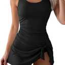 Aidonger Womens Ribbed Swimdress One Piece Swimsuit Tummy Control Swim Dresses Skirt Bathing Suit L