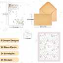 2 x VJQ 24 Floral Thank You Cards with Envelopes, Wildflower Thank You Notes with Envelopes, Assorted Blank Appreciation Cards for Teacher Baby Shower, Bridal Shower, Wedding