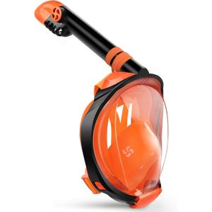 Greatever G2 Full Face Snorkel Mask with Latest Dry Top System,Foldable 180 Degree Panoramic View Snorkeling Mask with Camera Mount,Safe Breathing,Anti-Leak&Anti-Fog (Small-Medium, Orange)