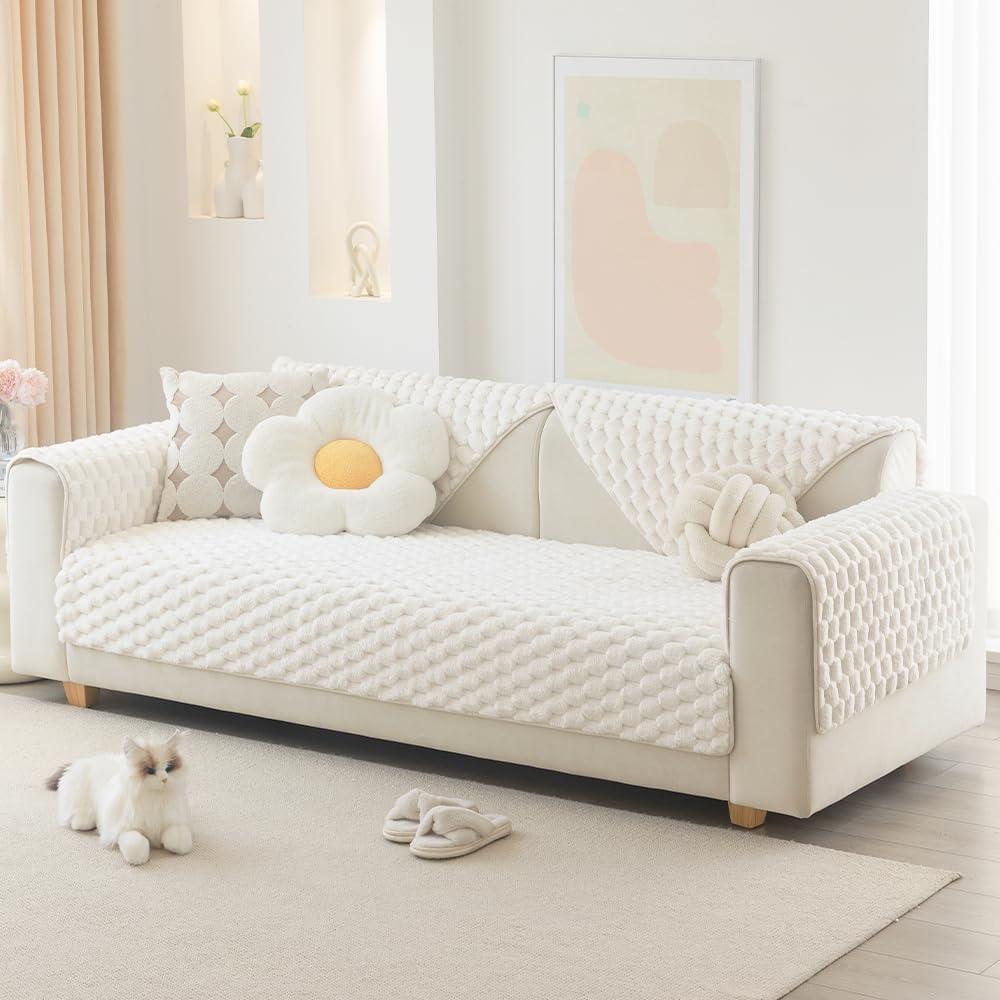 Couch Cover for Dogs Washable, Waterproof Couch Covers for 3 Cushion Couch Sofa Pet Friendly, Soft and Anti Slip (White, 1pc/36"x 83")
