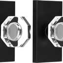 Octagon Glass Crystal Half Dummy Door Knob Matte Black, No-Turning Bifold and Closet Door Knobs,2 Pack
